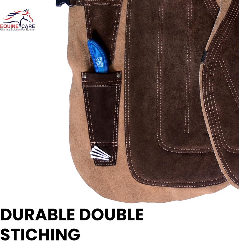Equine Care Farrier Apron Chaps – Cowhide Suede Leather, Foam Padded Thigh and Back Support, Adjustable Waist, Tool Pockets, Magnetic Nail Holders (23 inches (59 cm)) - Image 4